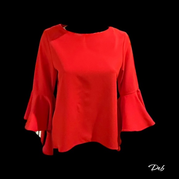 Saint Gil Paris Elegant Red Women's Top with Flared Sleeves - Picture 1 of 7
